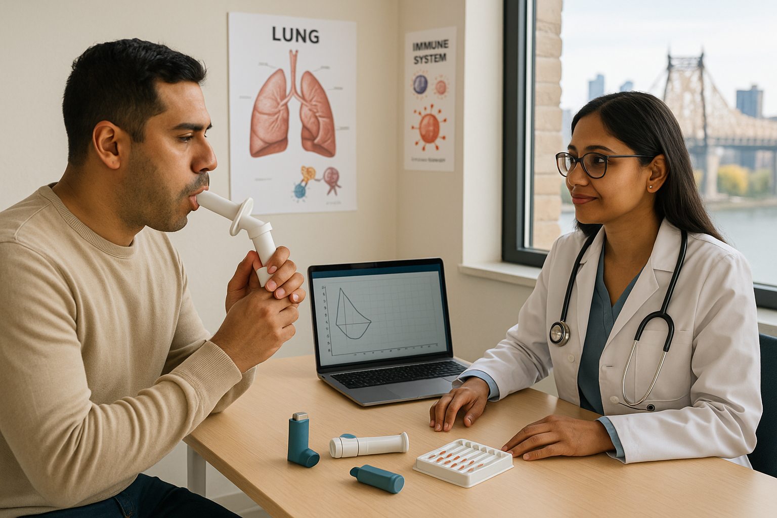 Allergist in Queens reviewing spirometry results with a patient
