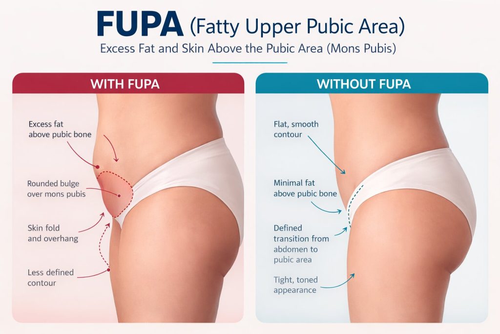 an illustration of FUPA: Fatty Upper Pubic Area