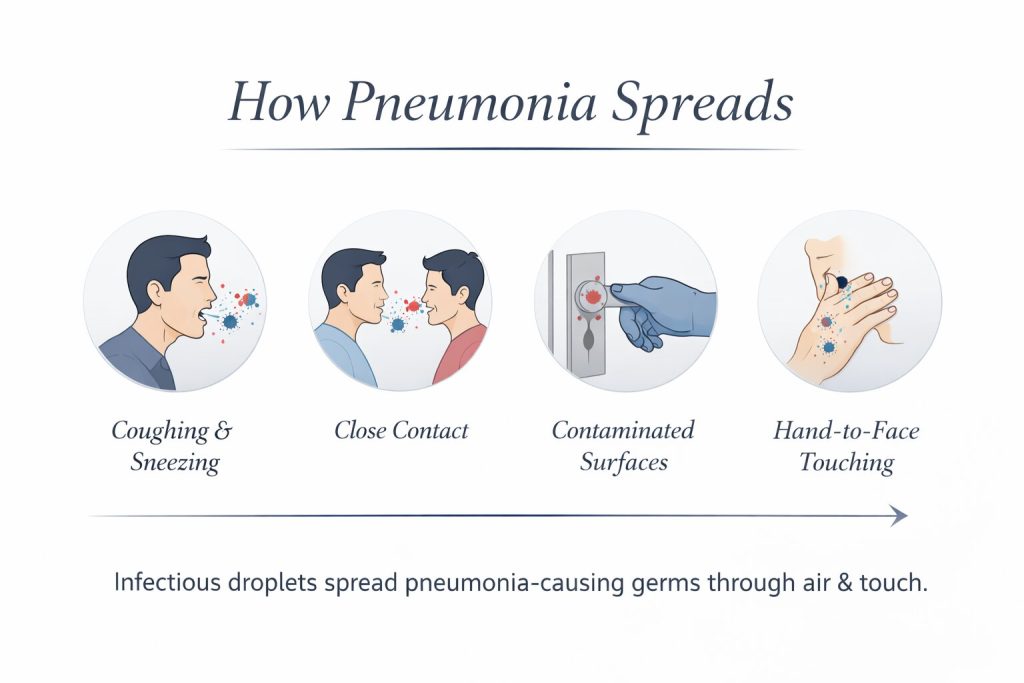 How pneumonia spreads infographic