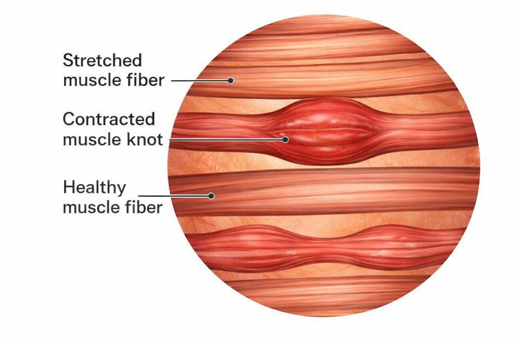Muscle fibers with contracted knot illustration