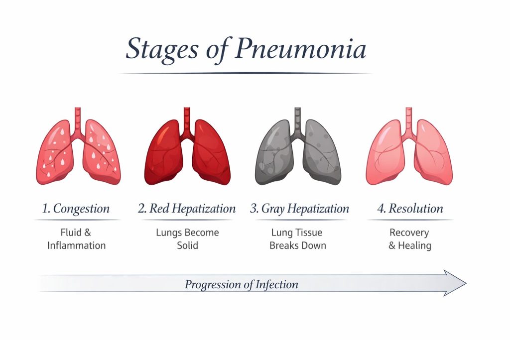 Stages of pneumonia progression
