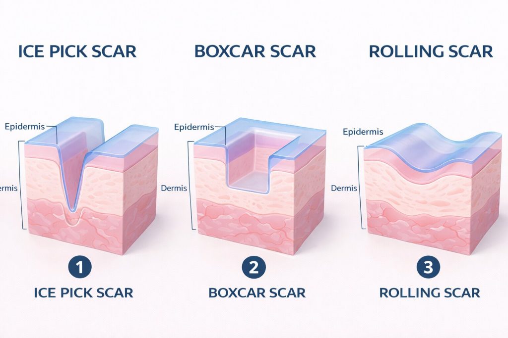 Types of acne scars diagram