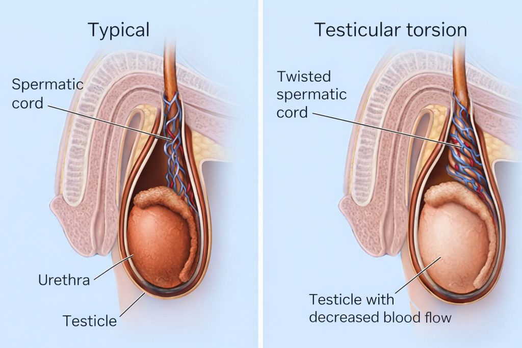 Normal vs testicular torsion anatomy comparison