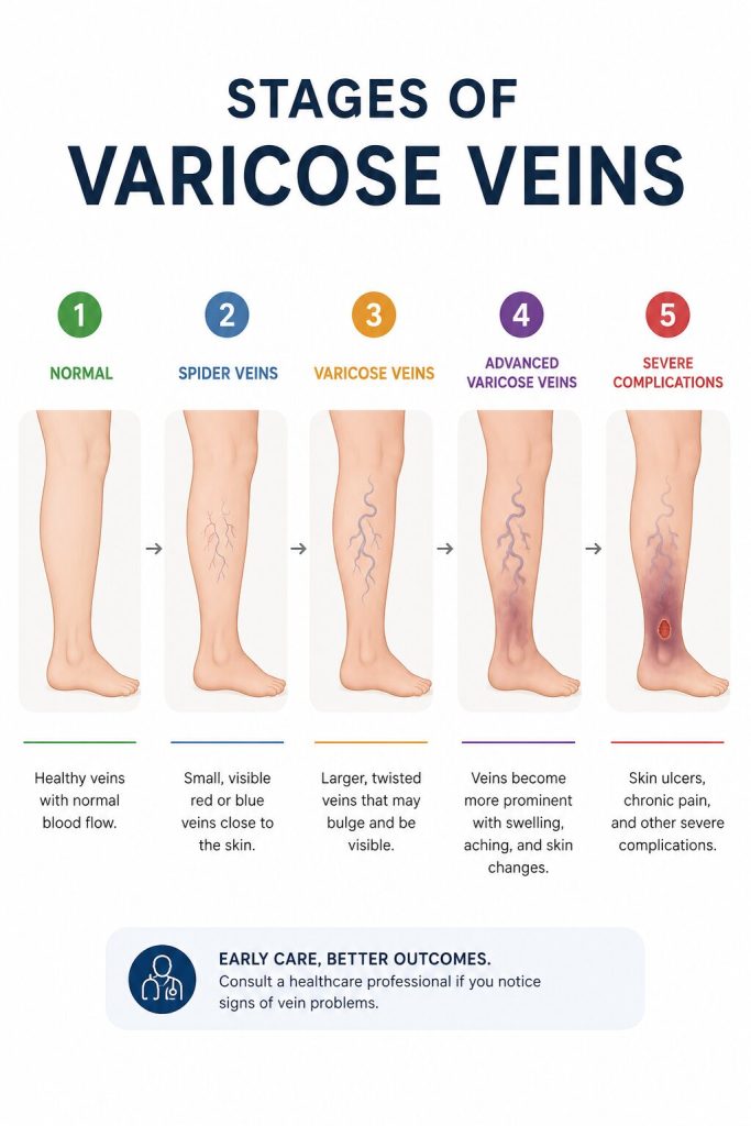 Stages of varicose veins progression